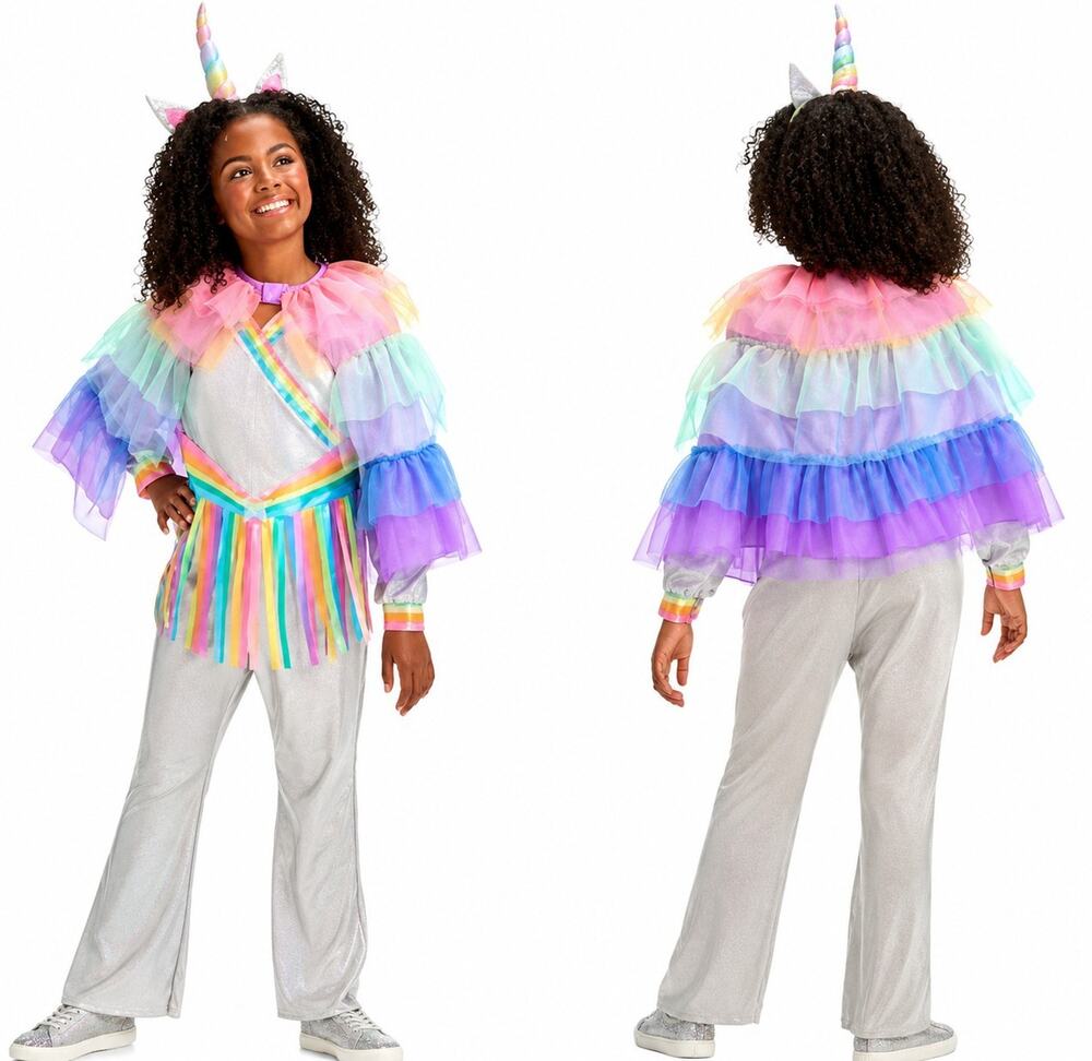 Hyde & Eek Girls Rock Star Unicorn Jumpsuit Cape Headband Costume